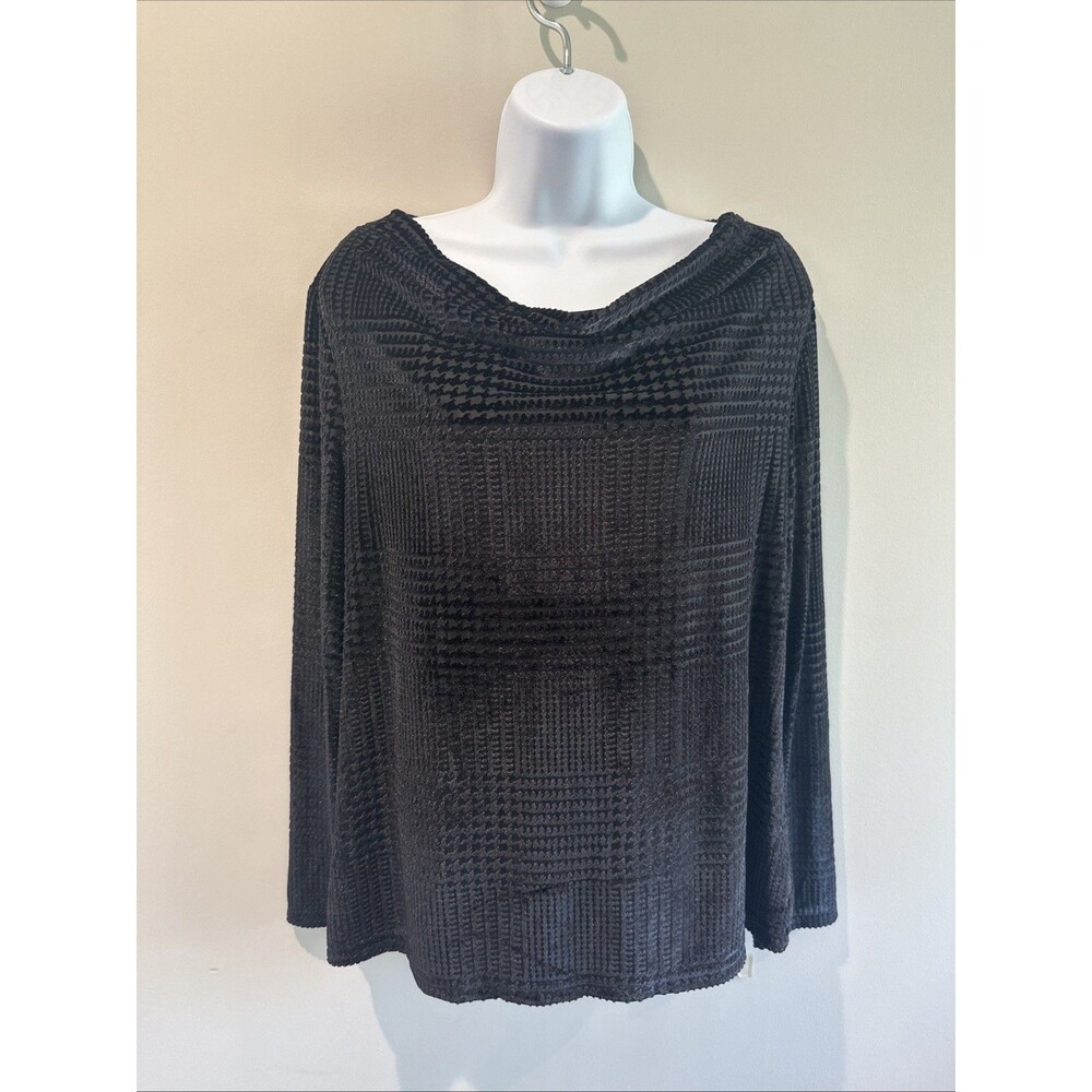 Talbots Women’s Large Black Textured Geometric Long Sleeve Pullover Top